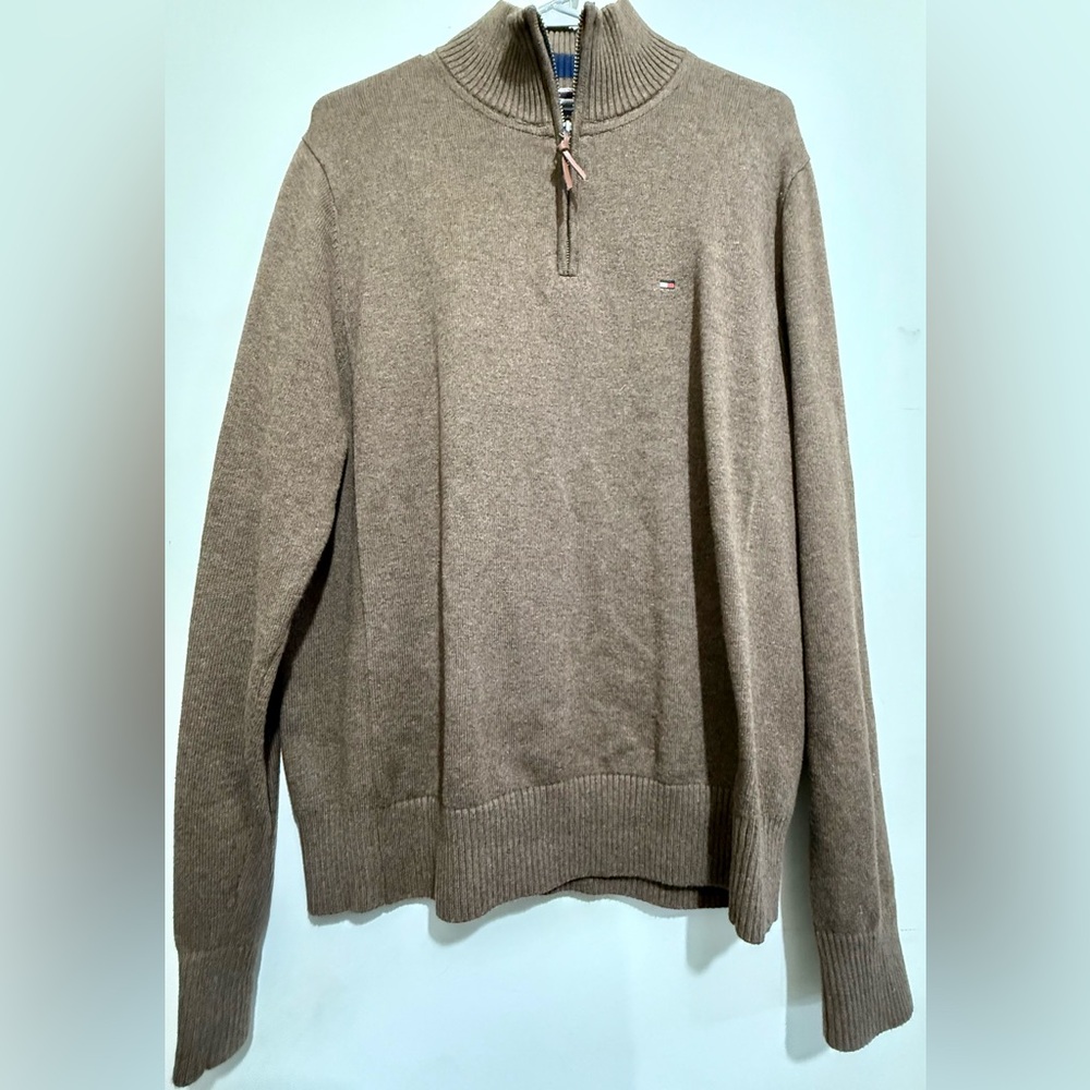 Tommy Hilfiger Men's Brown Quarter Zip-Up Sweater